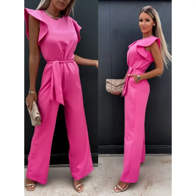 Women White High Waist Crossbody Jumpsuit with Belt