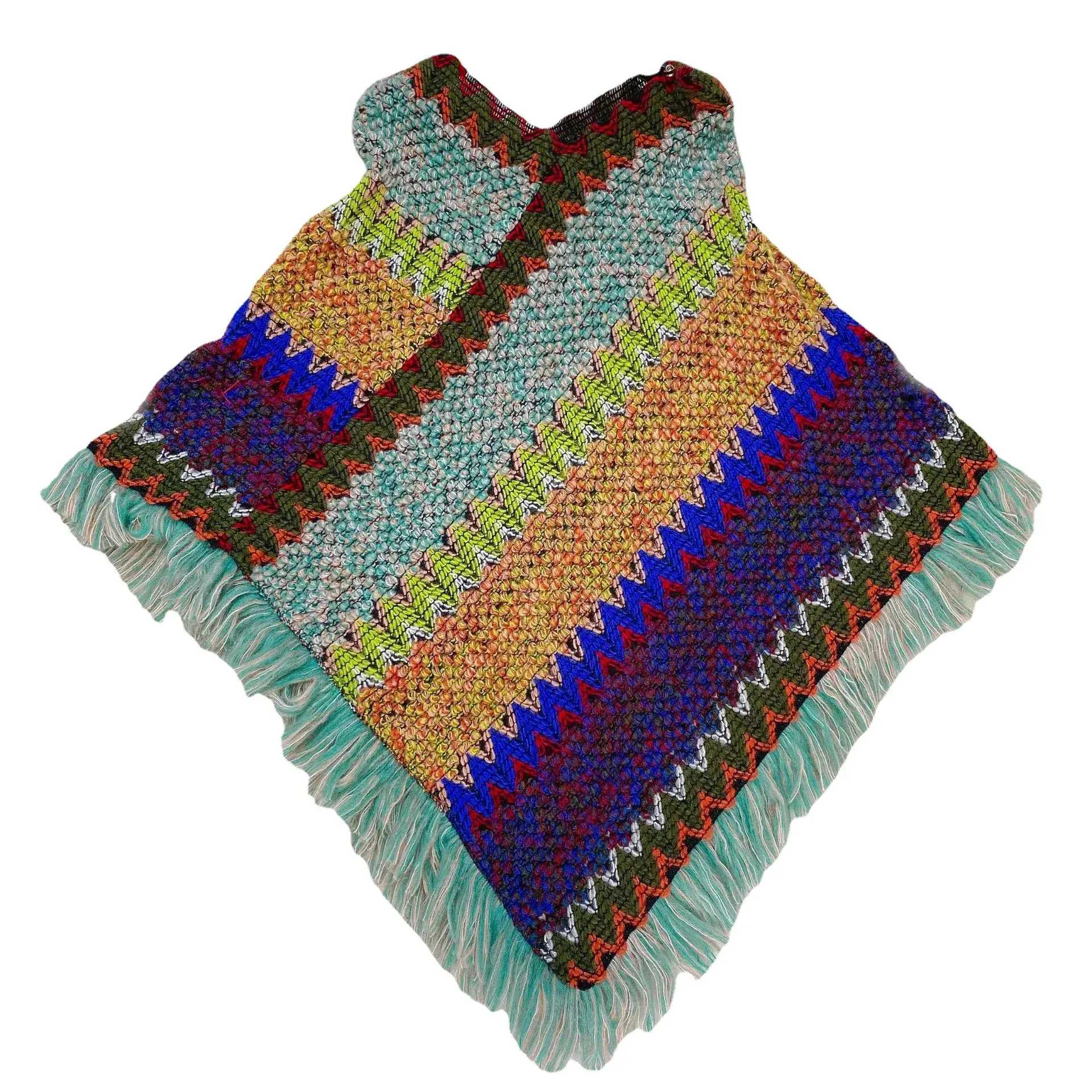Ethnic Knitted Frock for Women Autumn Winter Fringed Shawl
