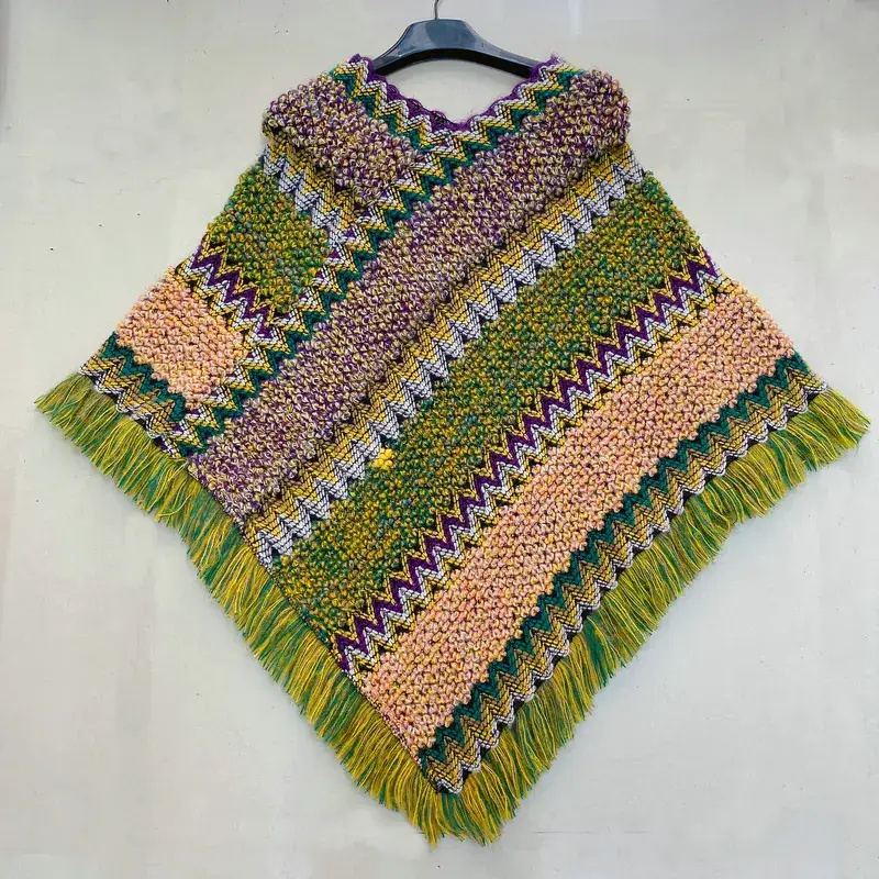 Ethnic Knitted Frock for Women Autumn Winter Fringed Shawl
