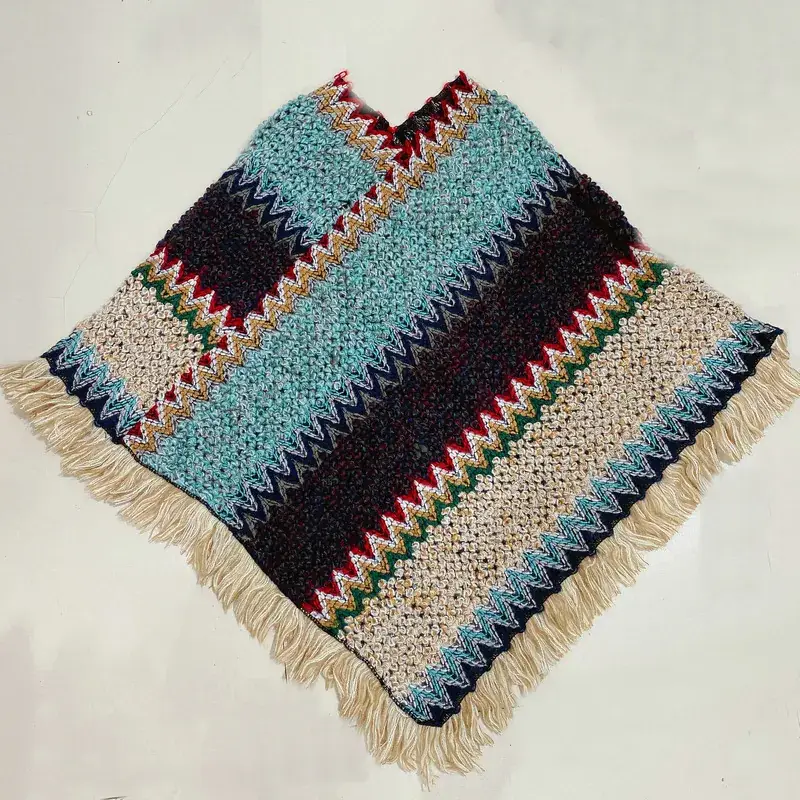 Ethnic Knitted Frock for Women Autumn Winter Fringed Shawl