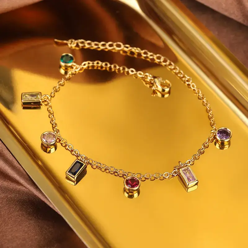 Gold Chain Necklace with Colorful Glass Stones for Women - Image 2