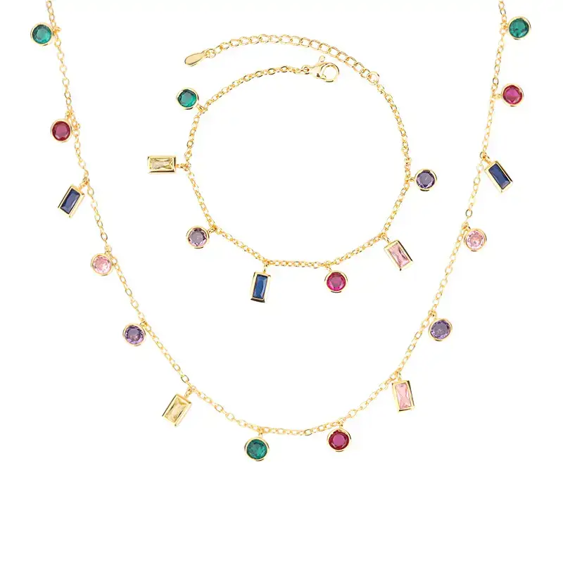 Gold Chain Necklace with Colorful Glass Stones for Women - Image 5