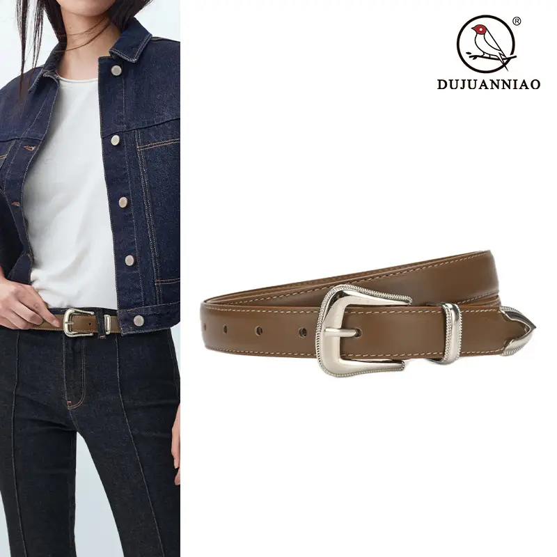Vintage Women's Brown Leather Belt with Silver Buckle - Image 6