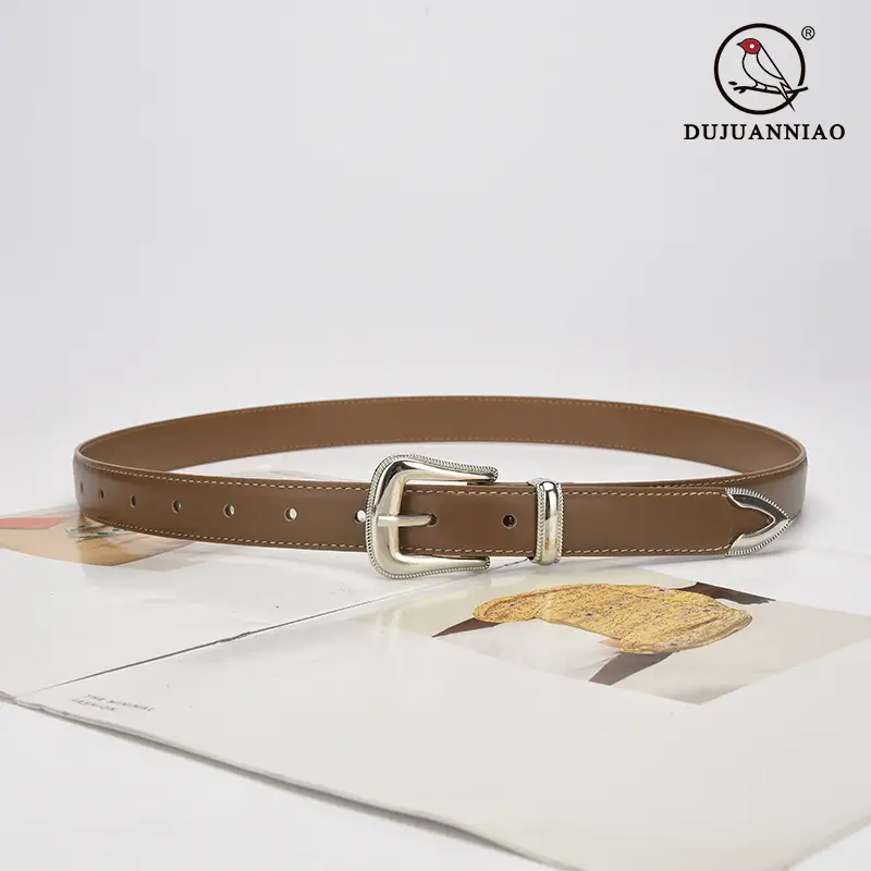 Vintage Women's Brown Leather Belt with Silver Buckle - Image 8