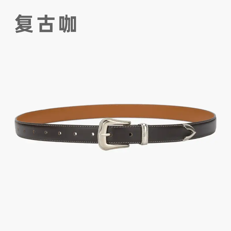 Vintage Women's Brown Leather Belt with Silver Buckle - Image 2