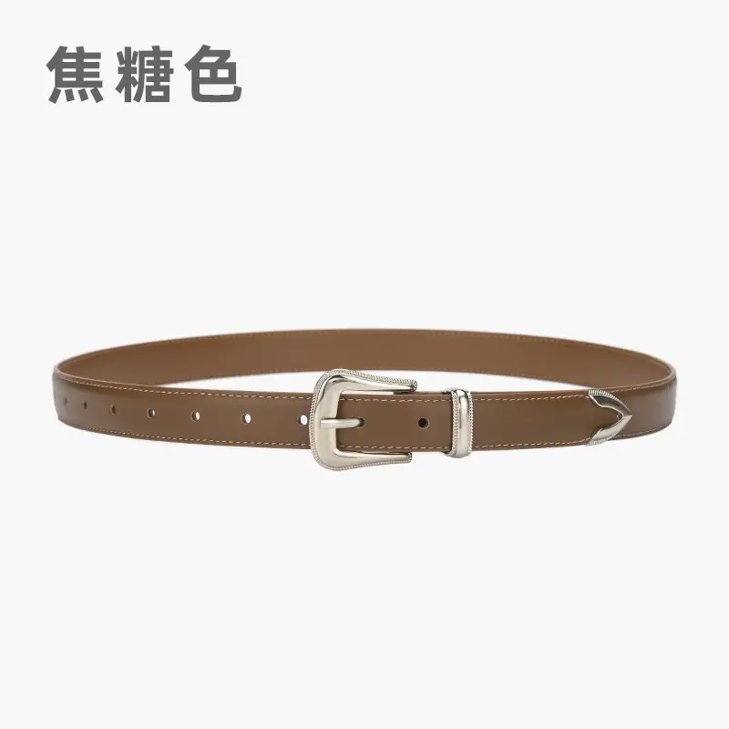 Vintage Women's Brown Leather Belt with Silver Buckle - Image 3