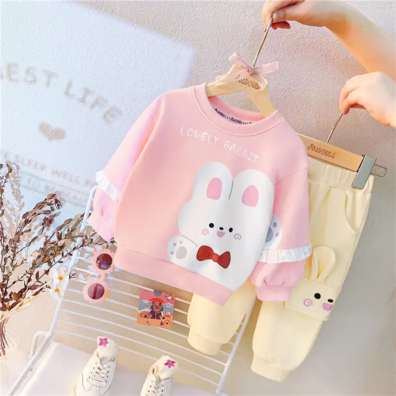 Girls Cartoon Print 2-3Yr Pink Yellow Sweatshirt Pants Set - Image 4
