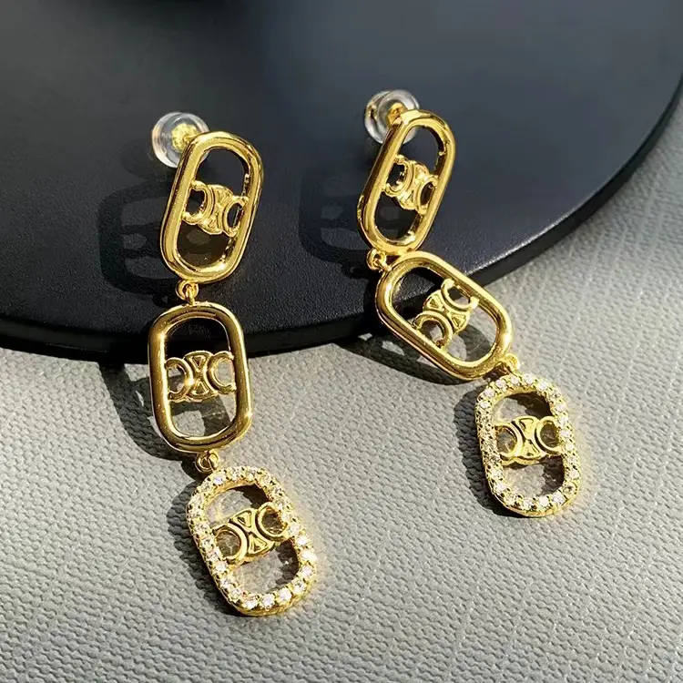Golden Tassel Earrings for Women with Full Diamond Setting