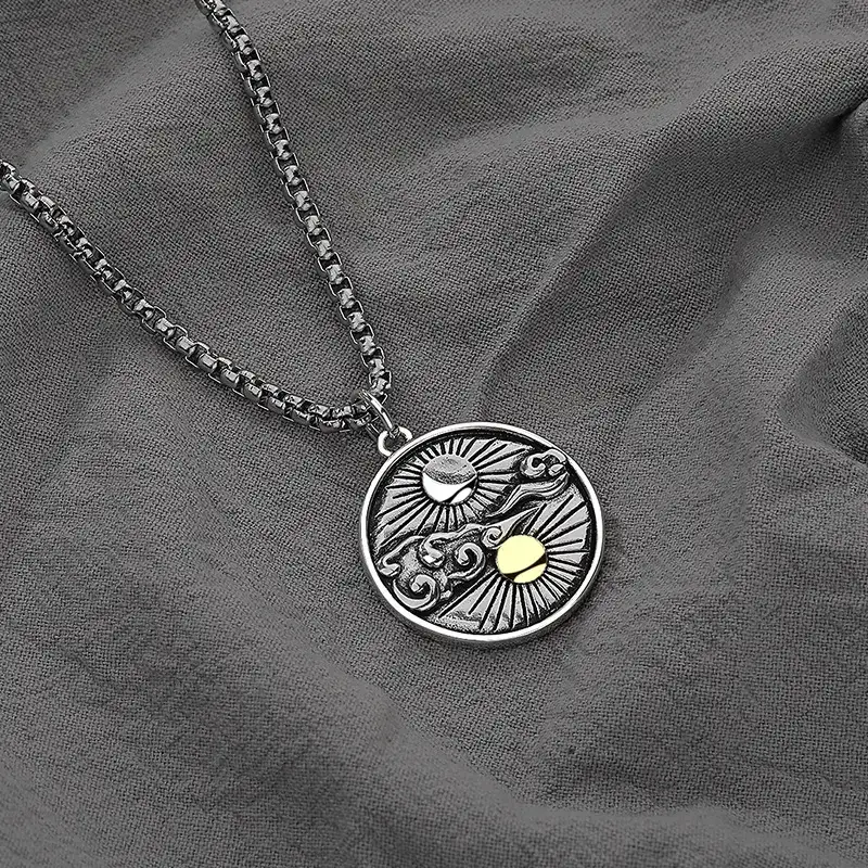 Retro Sun Moon Star Necklace for Men Silver Chain - Image 6