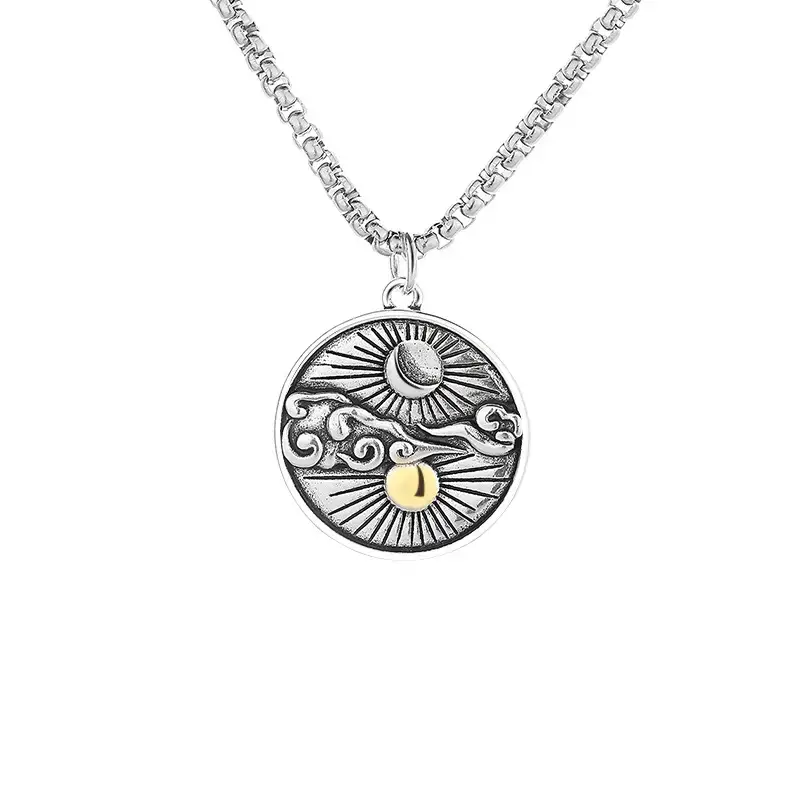 Retro Sun Moon Star Necklace for Men Silver Chain - Image 7
