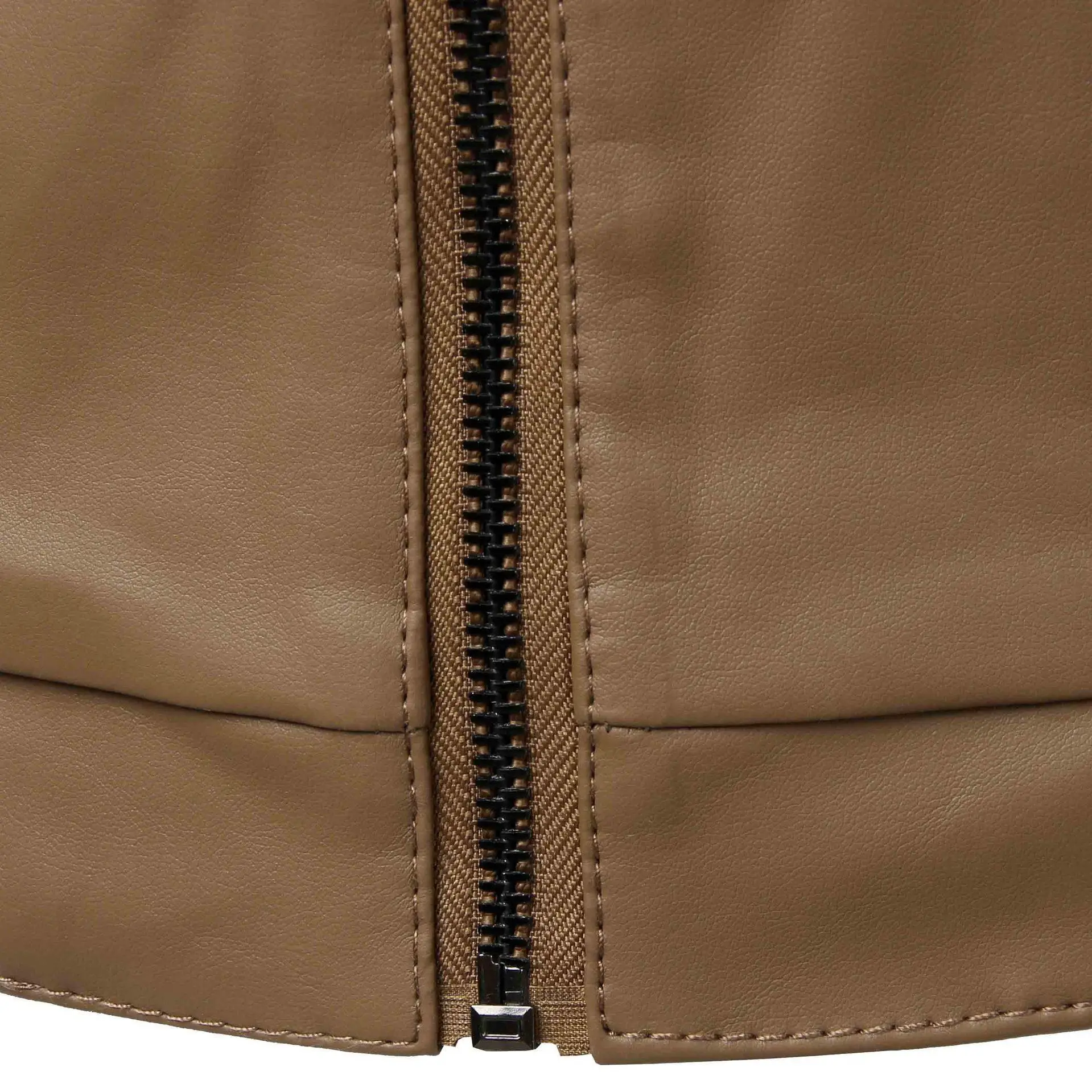 Men's Brown Leather Jacket with Stand Collar — feature 10
