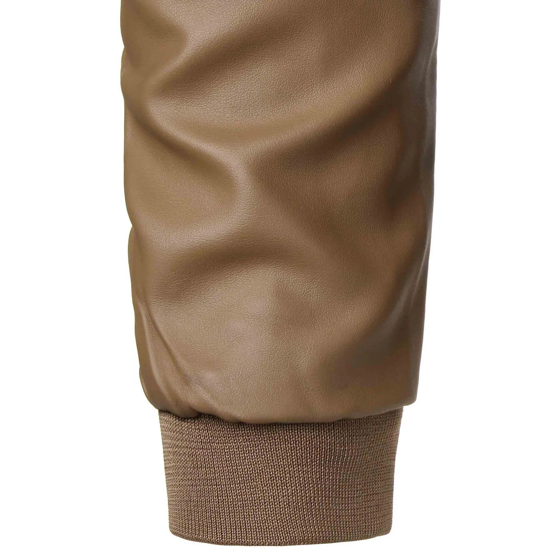 Men's Brown Leather Jacket with Stand Collar — feature 8