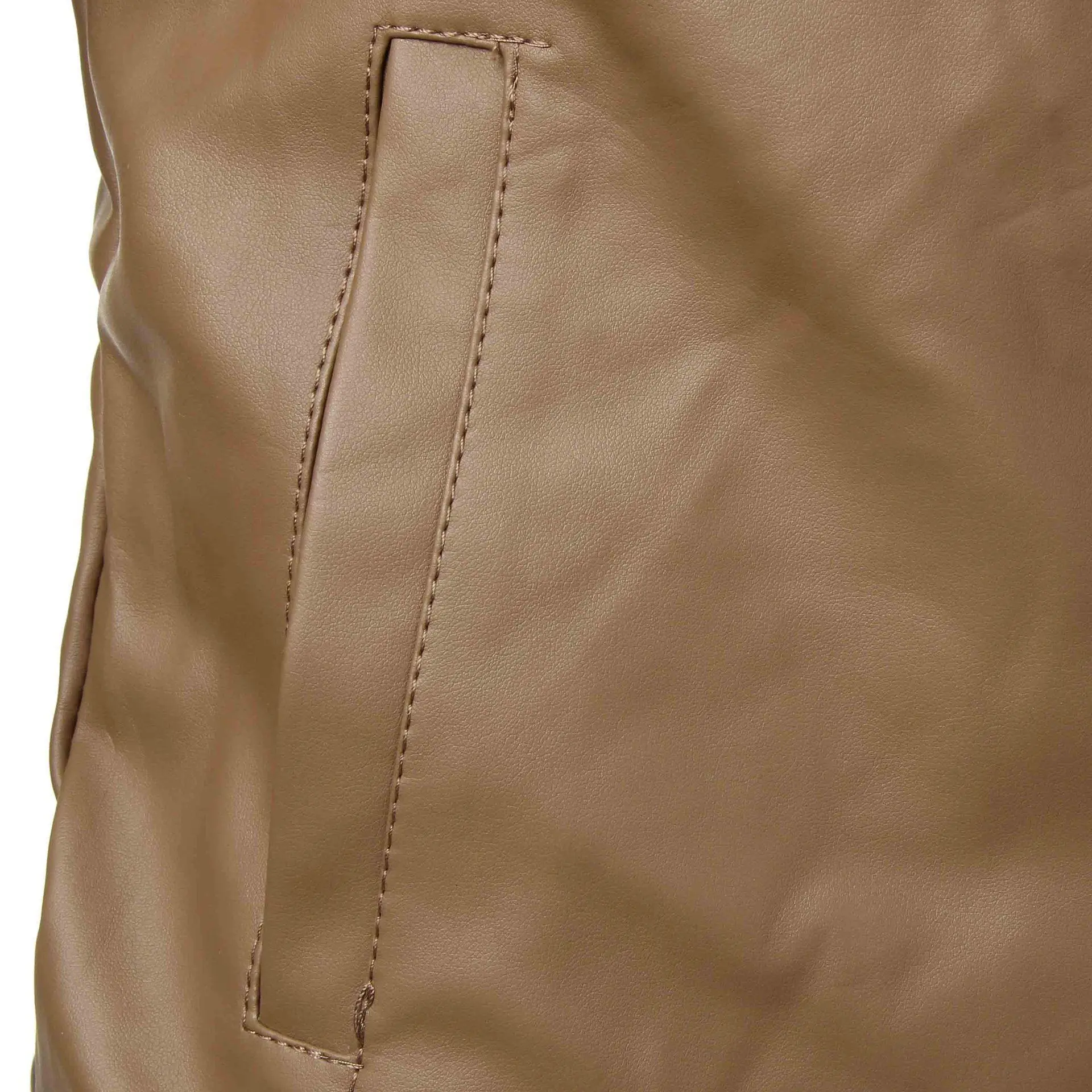 Men's Brown Leather Jacket with Stand Collar — feature 9