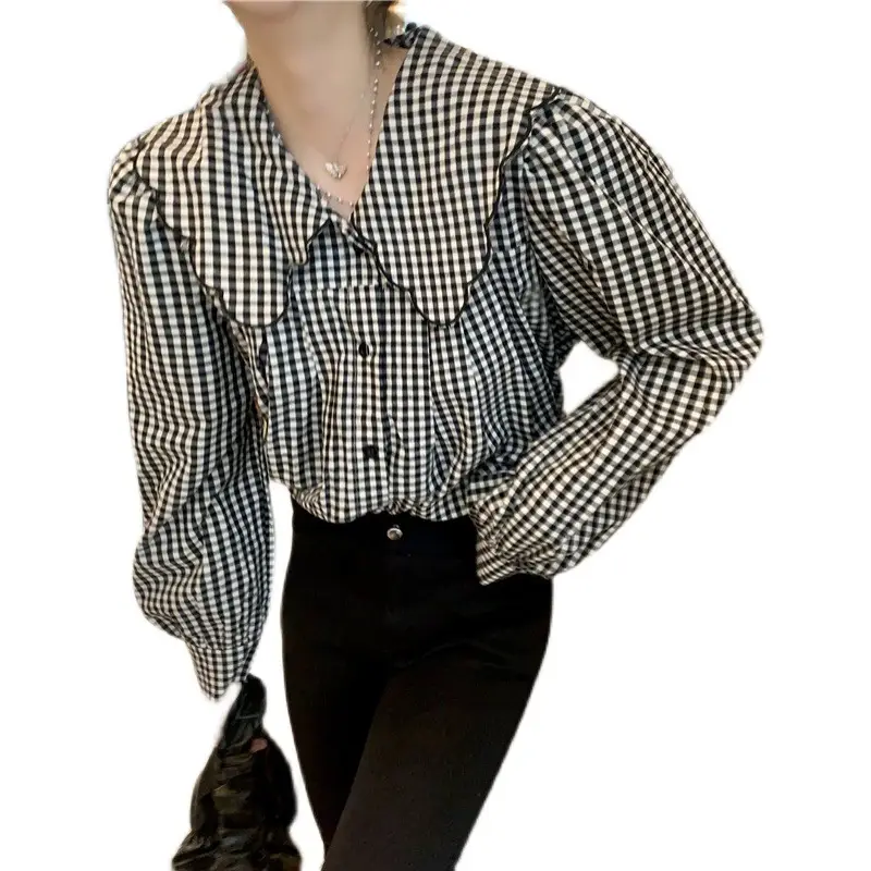 Long Sleeve Plaid Shirt Women Spring Fall Wear - Image 6