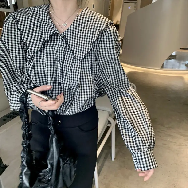 Long Sleeve Plaid Shirt Women Spring Fall Wear — feature 1