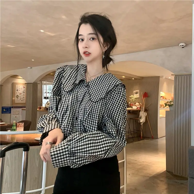 Long Sleeve Plaid Shirt Women Spring Fall Wear — feature 10