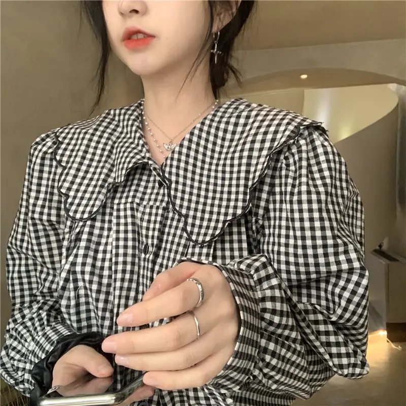 Long Sleeve Plaid Shirt Women Spring Fall Wear — feature 3