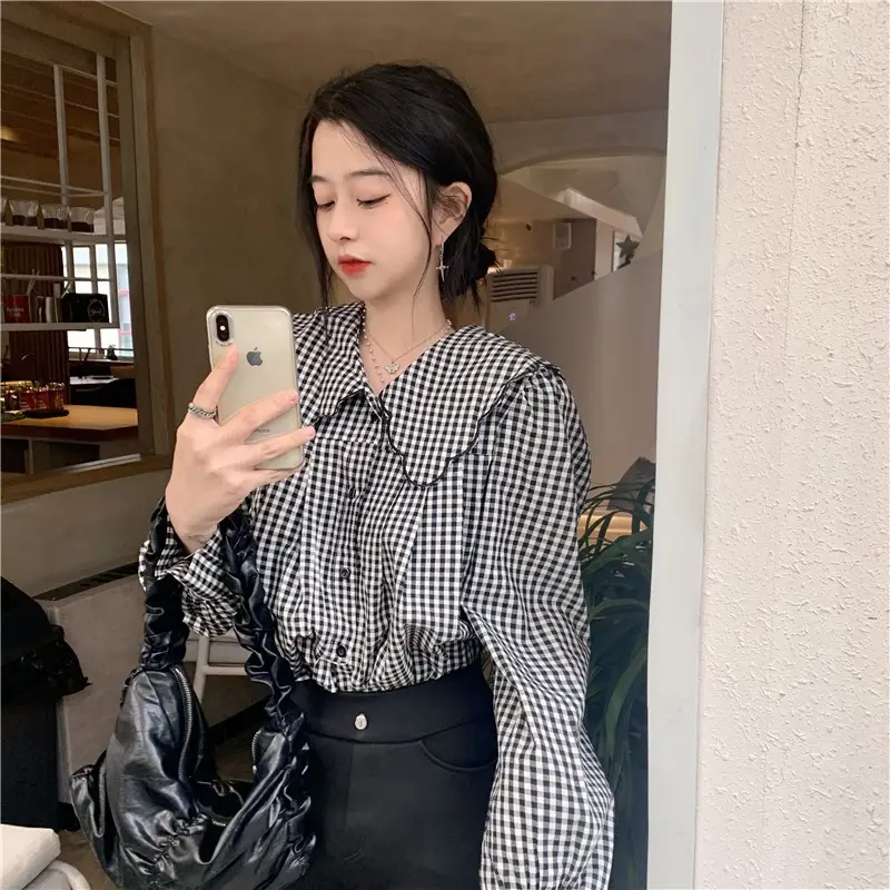 Long Sleeve Plaid Shirt Women Spring Fall Wear — feature 4