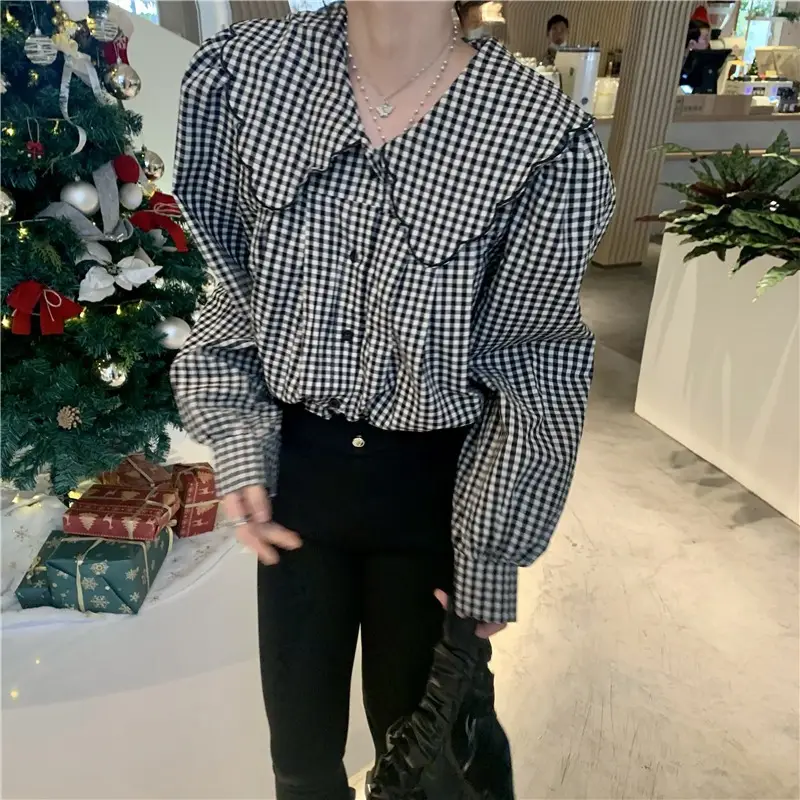Long Sleeve Plaid Shirt Women Spring Fall Wear — feature 6