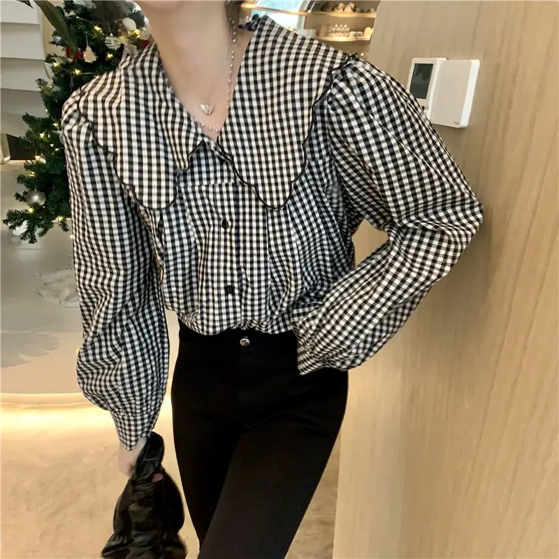 Long Sleeve Plaid Shirt Women Spring Fall Wear — feature 7