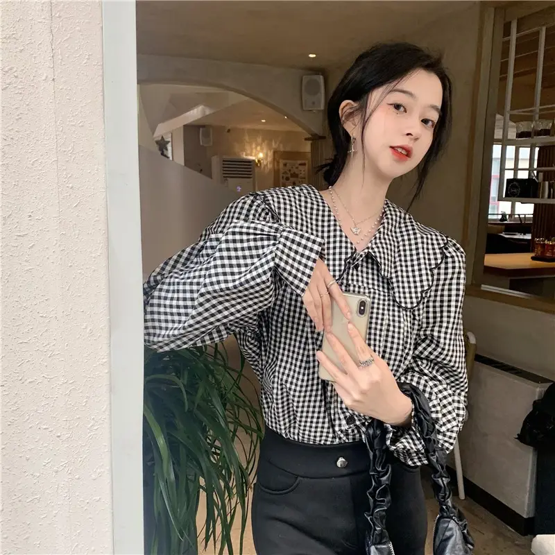 Long Sleeve Plaid Shirt Women Spring Fall Wear — feature 8