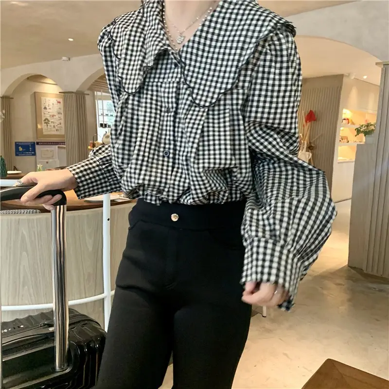 Long Sleeve Plaid Shirt Women Spring Fall Wear — feature 9