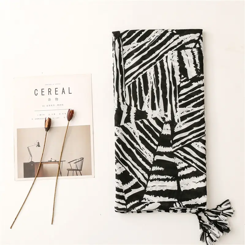 Women's Black & White Zebra Scarf with Zebra Pattern Tassel - Image 2