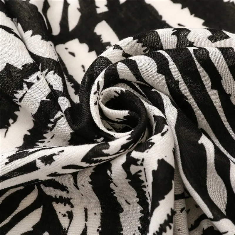 Women's Black & White Zebra Scarf with Zebra Pattern Tassel — feature 18