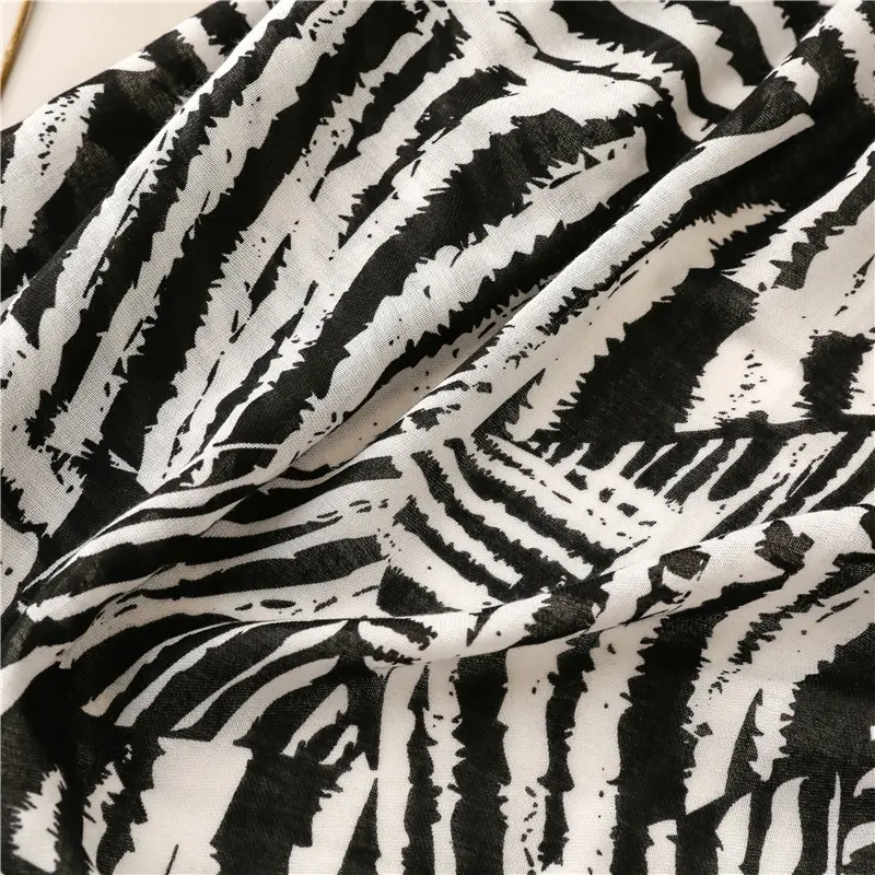 Women's Black & White Zebra Scarf with Zebra Pattern Tassel — feature 19