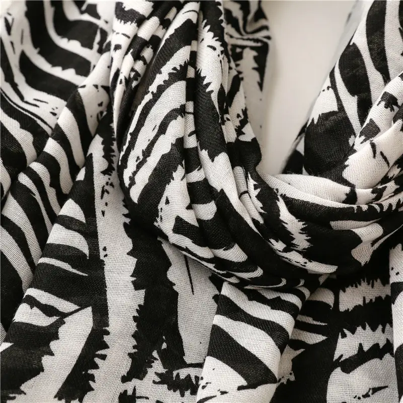 Women's Black & White Zebra Scarf with Zebra Pattern Tassel — feature 20