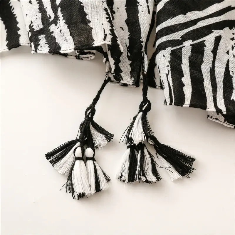 Women's Black & White Zebra Scarf with Zebra Pattern Tassel — feature 21