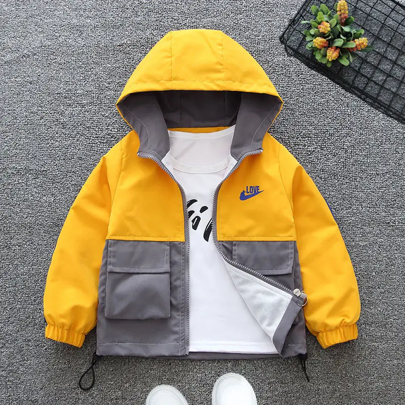 Boys' Yellow Grey Love Hooded Jacket Large - Image 6