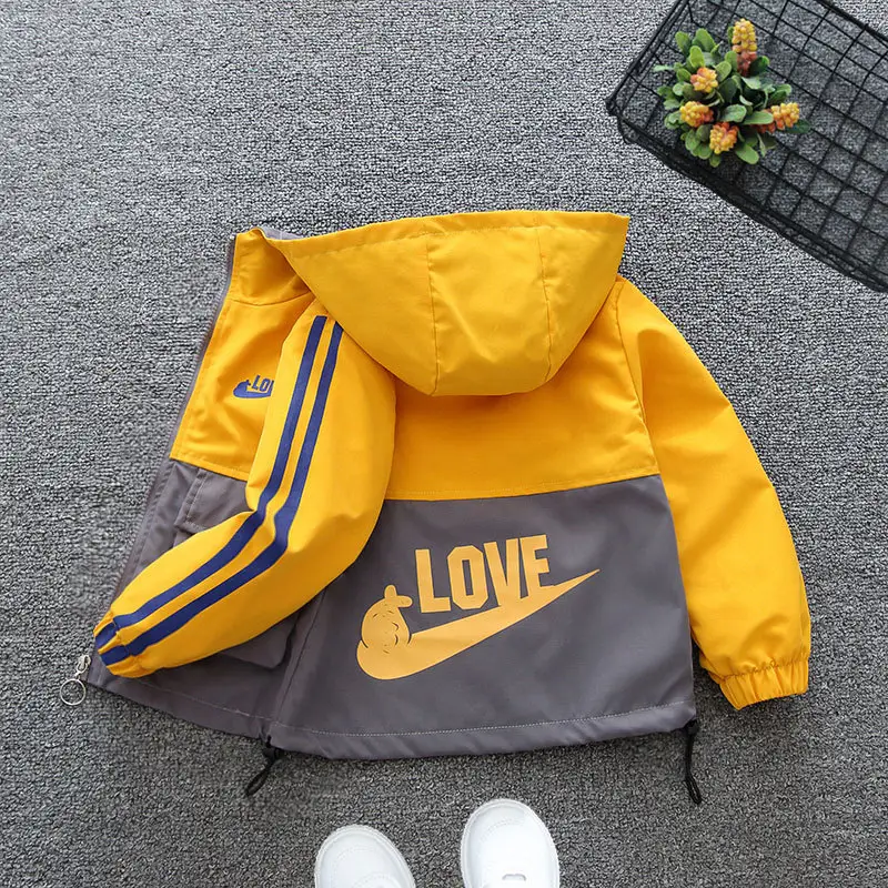 Boys' Yellow Grey Love Hooded Jacket Large - Image 2