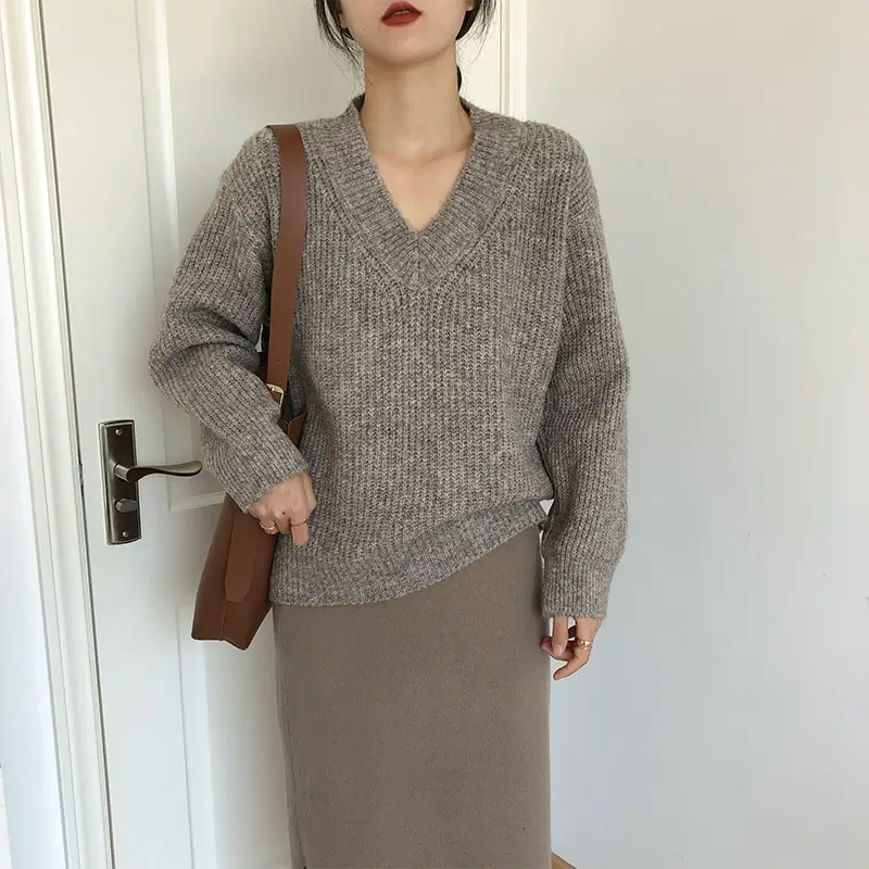 Lazy Style Knit Pullover V Neck 2025 Spring — feature 12