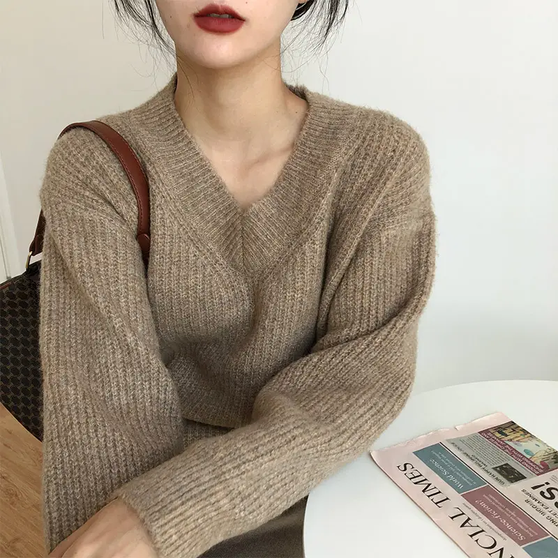 Lazy Style Knit Pullover V Neck 2025 Spring — feature 13
