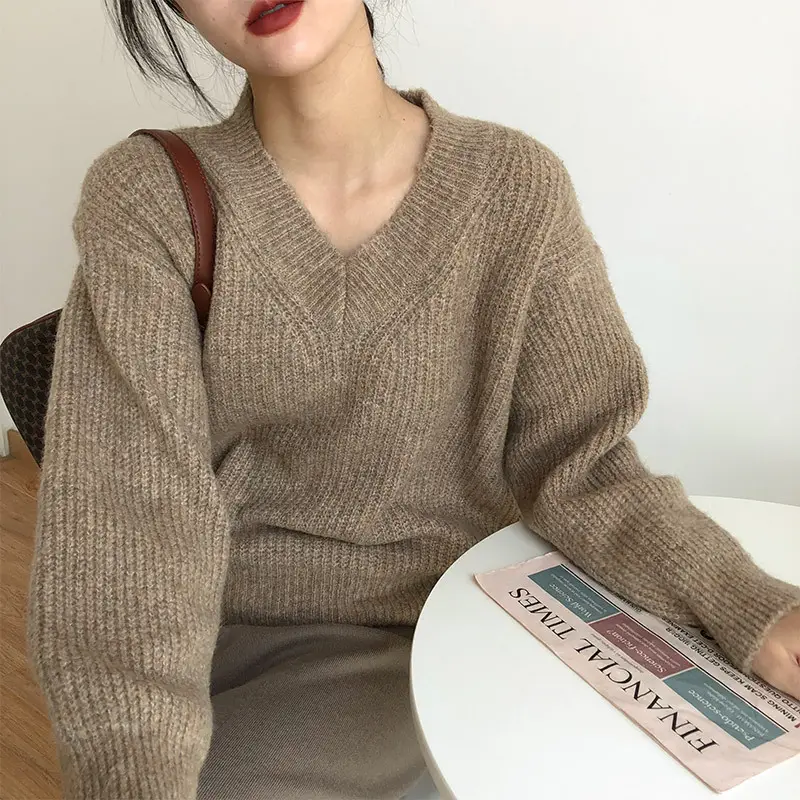 Lazy Style Knit Pullover V Neck 2025 Spring — feature 14