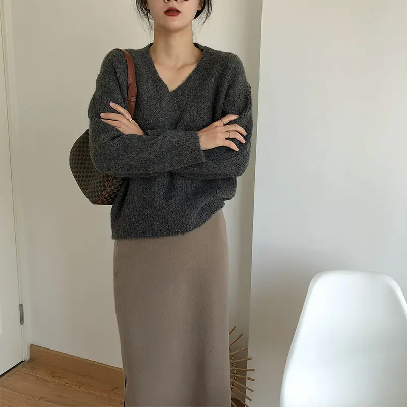 Lazy Style Knit Pullover V Neck 2025 Spring — feature 18