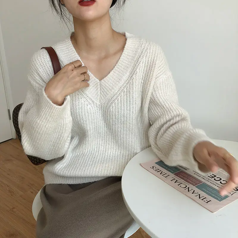 Lazy Style Knit Pullover V Neck 2025 Spring — feature 21