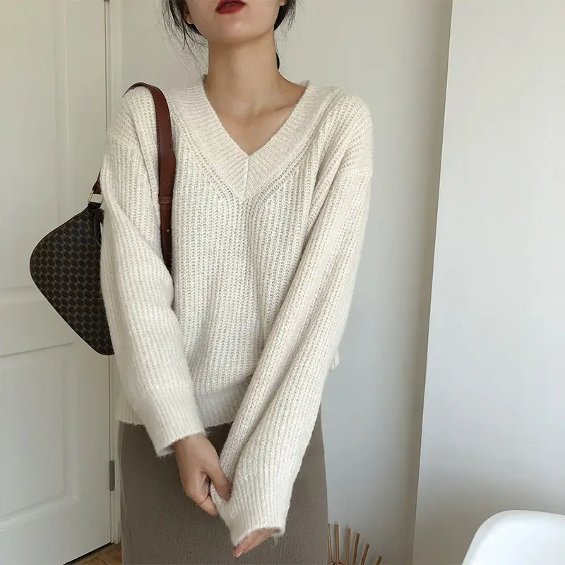 Lazy Style Knit Pullover V Neck 2025 Spring — feature 23