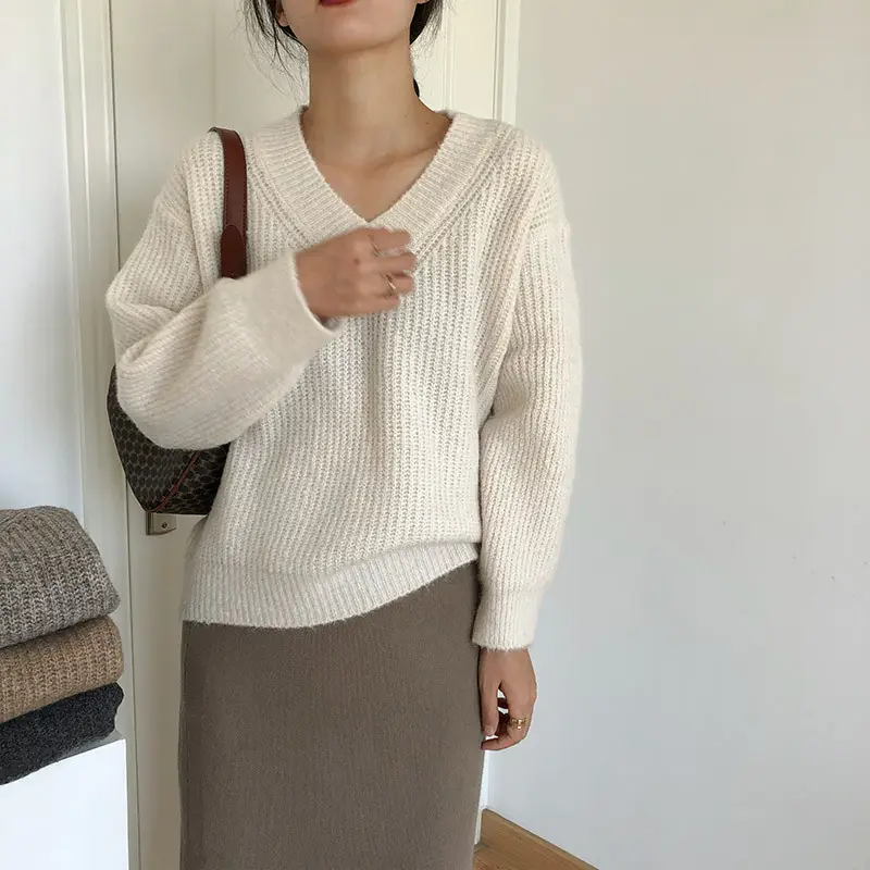 Lazy Style Knit Pullover V Neck 2025 Spring — feature 24