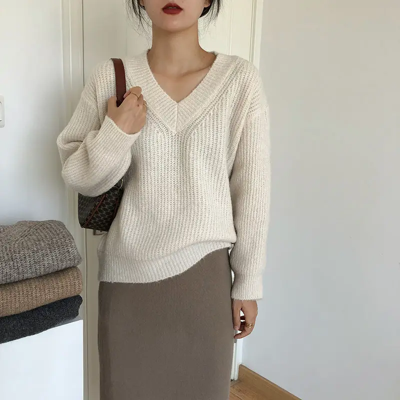 Lazy Style Knit Pullover V Neck 2025 Spring — feature 25