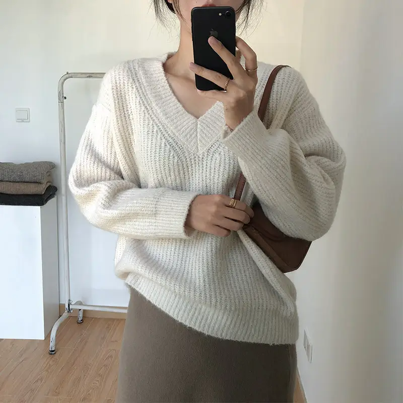 Lazy Style Knit Pullover V Neck 2025 Spring — feature 26