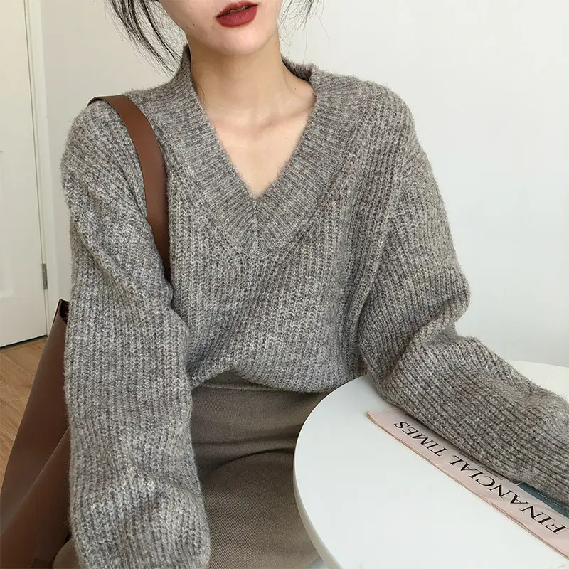 Lazy Style Knit Pullover V Neck 2025 Spring — feature 9