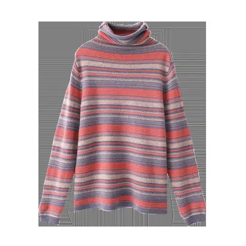Retro Striped Knit Turtleneck for Women