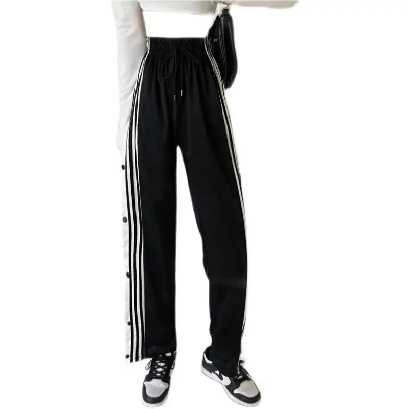 Women's Black Wide-leg Pants with Button Design - Image 7