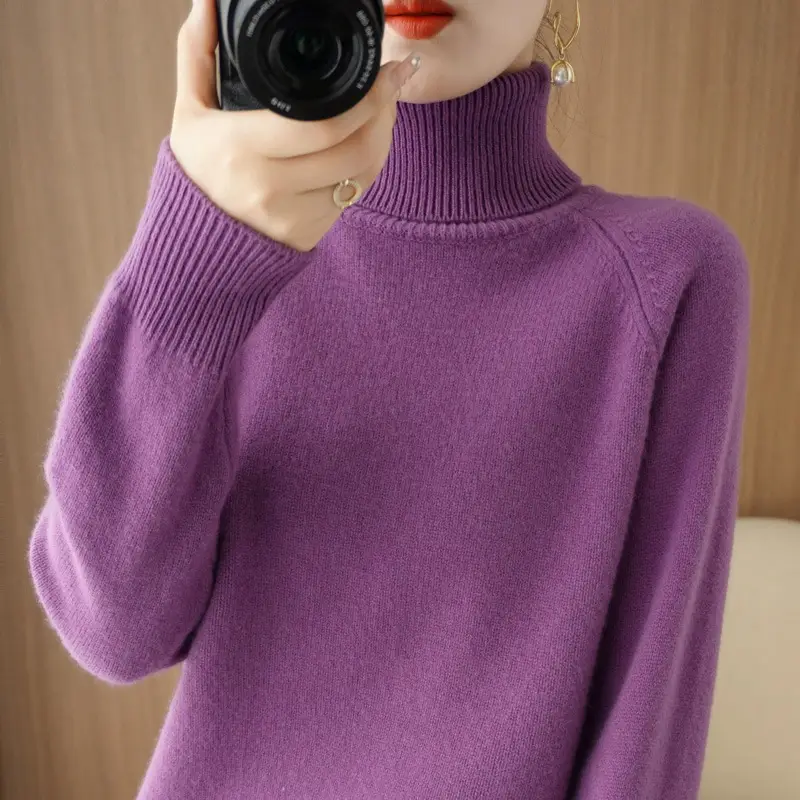 Women's Purple Wool Turtleneck Sweater 2025 - Image 13