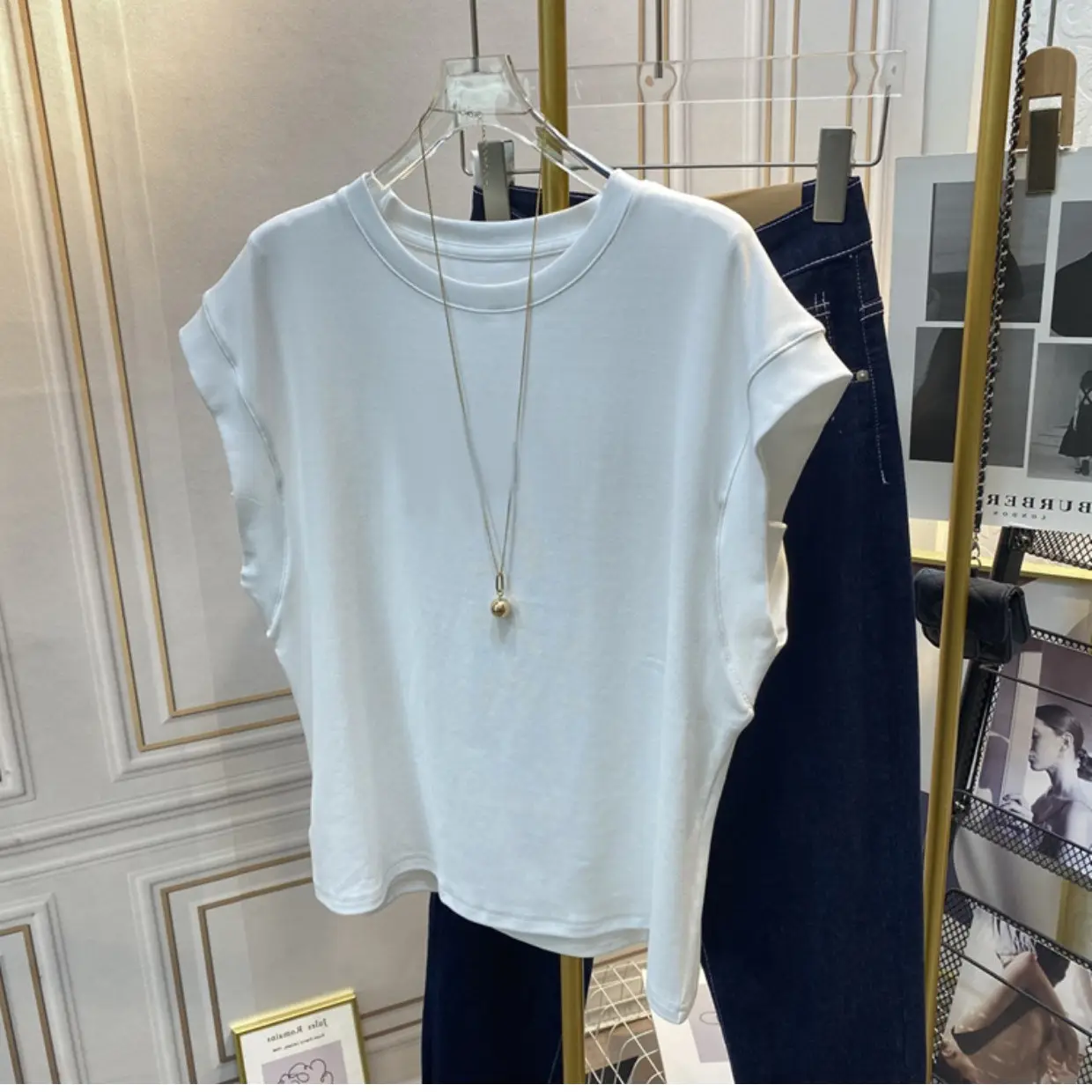 Women Loose Sleeveless White Cotton T-Shirt Summer - Image 8