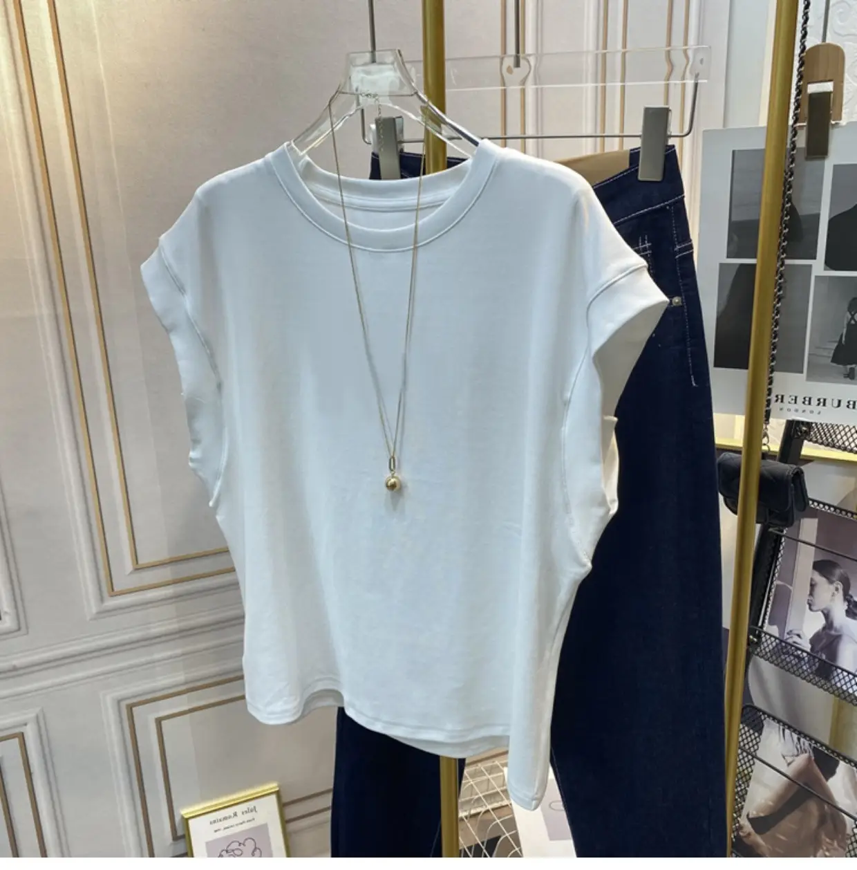 Women Loose Sleeveless White Cotton T-Shirt Summer - Image 3