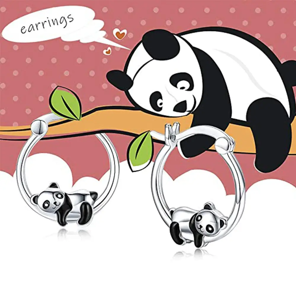 Cute Panda Earrings for Girls Silver Transparent