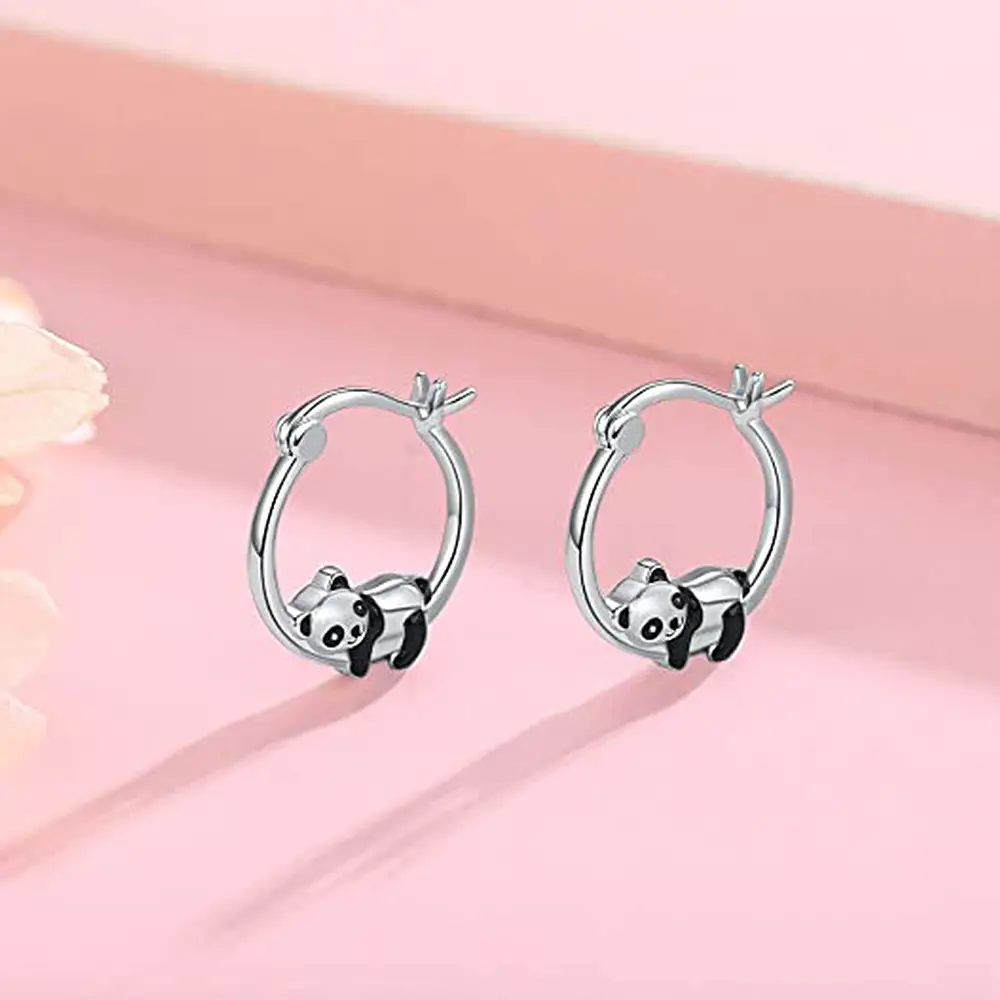 Cute Panda Earrings for Girls Silver Transparent